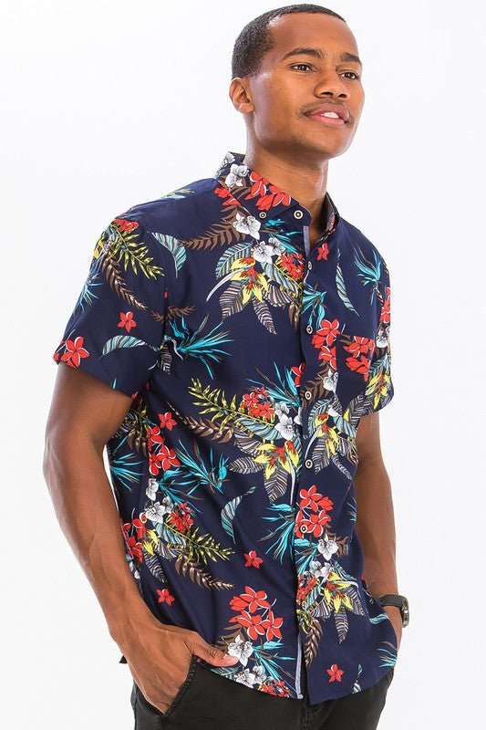 Hawaiian Print Button Down Shirt