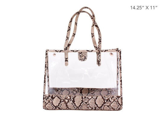 CLEAR PVC SNAKE TRIM TOTE BAG