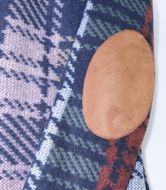 Plus Multi Color Plaid Elbow Patch Cardigan