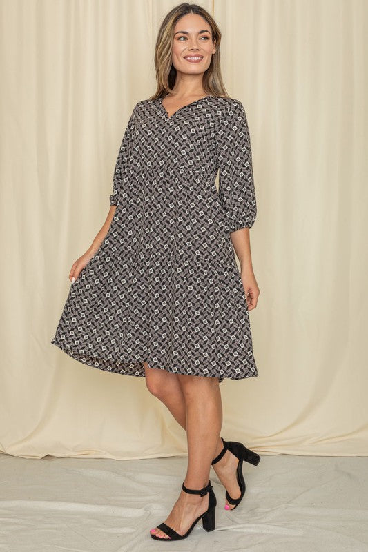 notch neck midi dress Plus Square Print Notch Neck Midi Dress – Masha's Corner Boutique