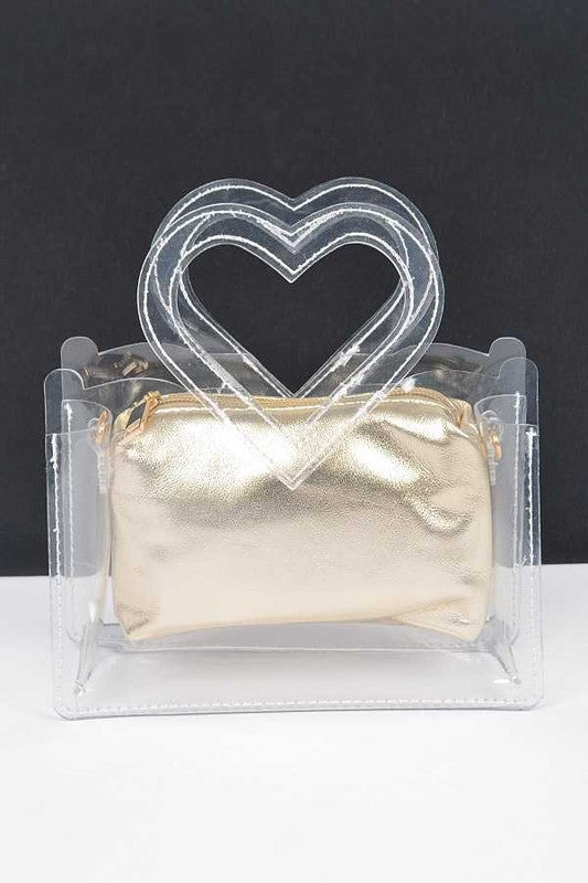 Heart Shape Handle 2 In 1 Stadium Transparent Bag