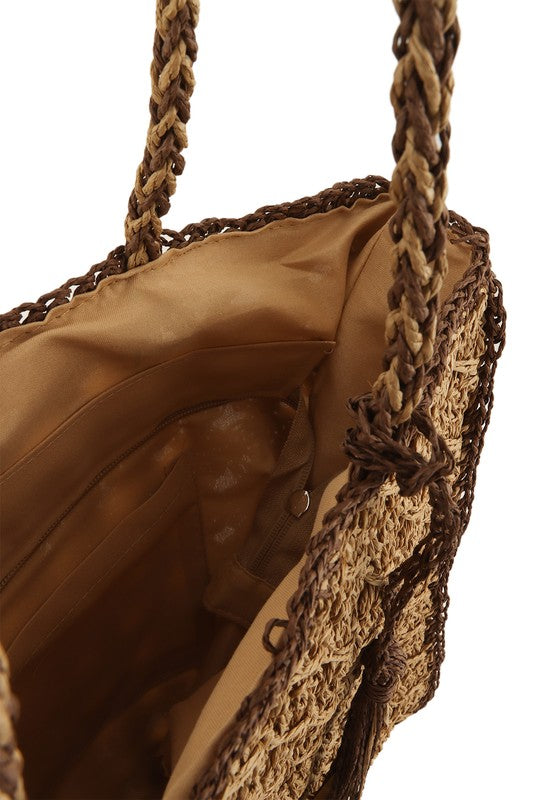 Square Shape Straw Tote Shoulder Bag