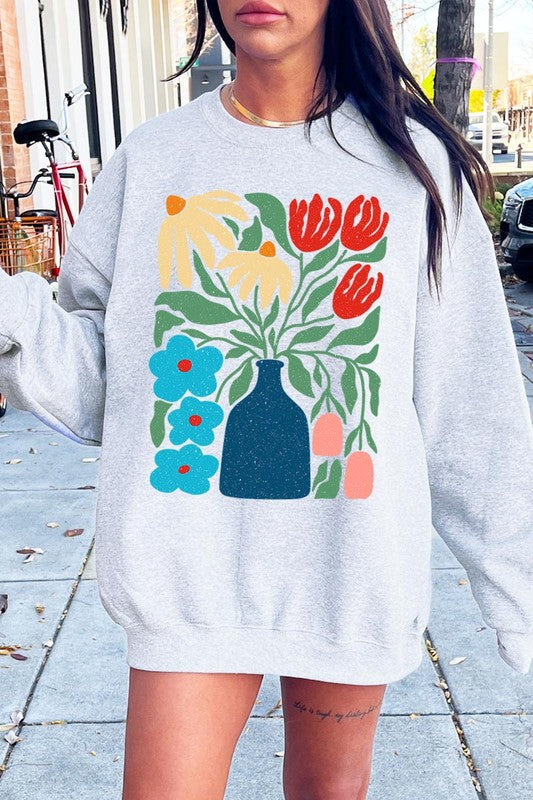 Boho Abstract Floral Graphic Fleece Sweatshirts