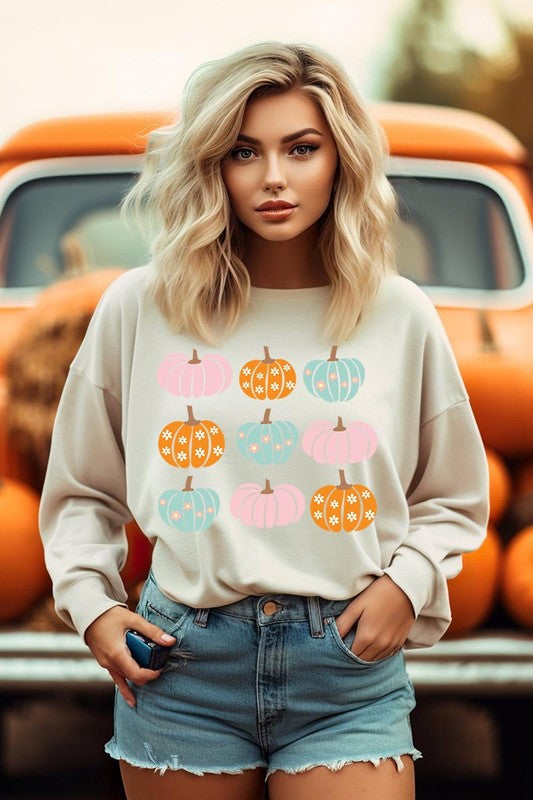 Cute Groovy Pumpkins Graphic Fleece Sweatshirts