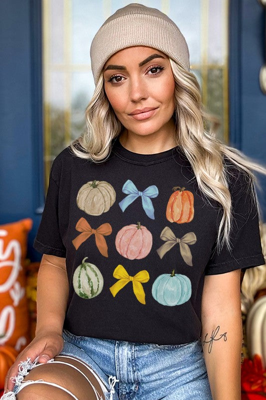 Fall Pumpkins Gourds Bows Autumn Tee