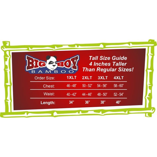 BIG TALL MEN'S V-NECK BAMBOO SHORT-SLEEVE T-SHIRTS Color: Multiple Available in 1XLT, 2XLT, 3XLT & 4XLT Amazing Fabric Blend: 70% viscose from organic bamboo, 30% organic cotton fiber, 100% style for tall guys Recommended Care of Bamboo: machine wash cold and hang to dry. Actual Care of Bamboo: do what you want. We can’t tell you how to live your life but take care of these tall t-shirts and they'll last a long, long time These tall size bamboo tee shirts are V-Neck