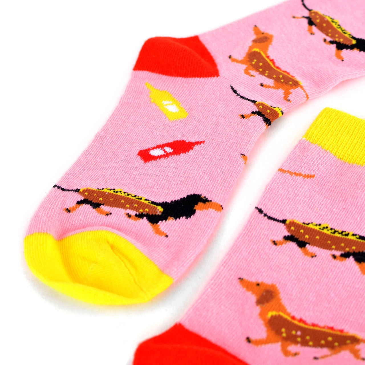 MashasCorner.com Women's Hotdog Novelty Socks Add some fun to your outfit with our Novelty Socks. These socks are perfect for when you have to maintain being a professional but still have that burning desire to be fun & silly! These socks are super soft & comfy. 70% Cotton, 25% Polyester, 5% spandex Sock size: 9-11 Shoe size: 4-10 Machine wash, tumble dry low Imported