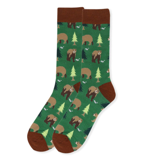 MashasCorner.com Men's Novelty Bear Socks Add some fun to your outfit with our Novelty Socks. These socks are perfect for when you have to maintain being a professional but still have that burning desire to be fun & silly! These socks are super soft & comfy. 70% Cotton, 25% Polyester, 5% spandex Sock size: 10-13 Shoe size: 6-12.5 Machine wash, tumble dry low Imported