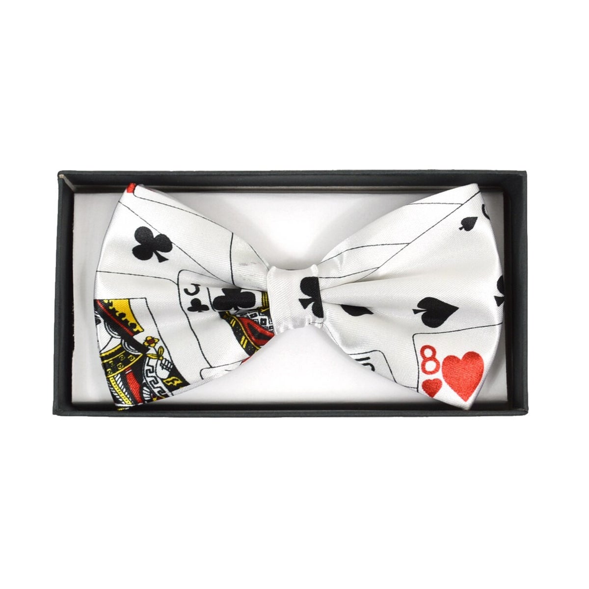 MashasCorner.com Men's Playing Card White Banded Bow Tie - MCNFB10009