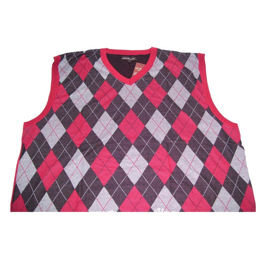 MashasCorner.com St Patrick Men's Sweater Vest V-neck Argyle Design Pattern on Front Red Band around Neck, Arm holes, and Waist Material: Polyester Designed in USA Measurements RELAXED unstretched