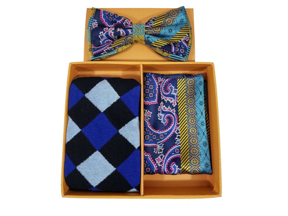 MashasCorner.com Robert Lewis - Blue Bow Tie Hanky Socks Box 3 Set - RGB003 Blue