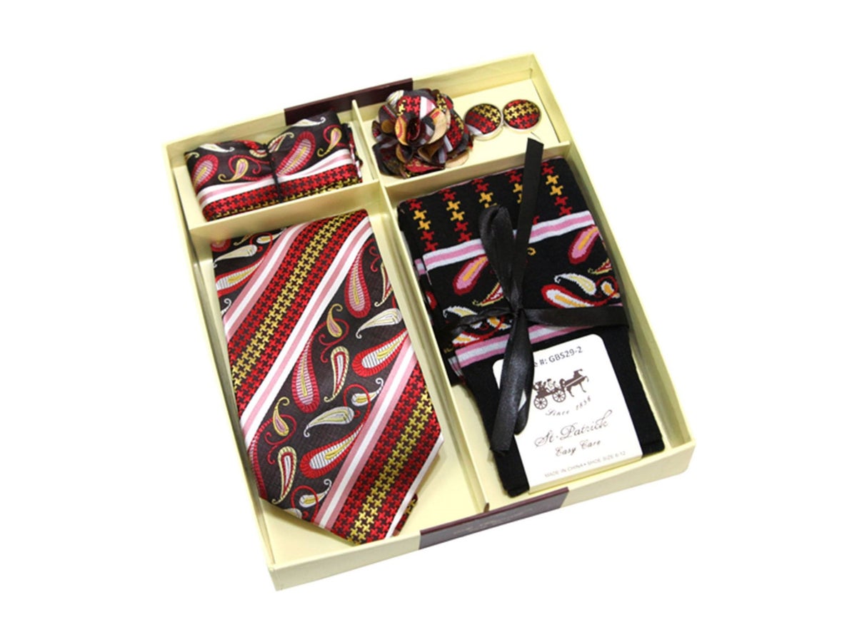 MashasCorner.com St. Patrick - Pink Paisley Neck Tie & Sock Box 5 Set - GTS 29-2
