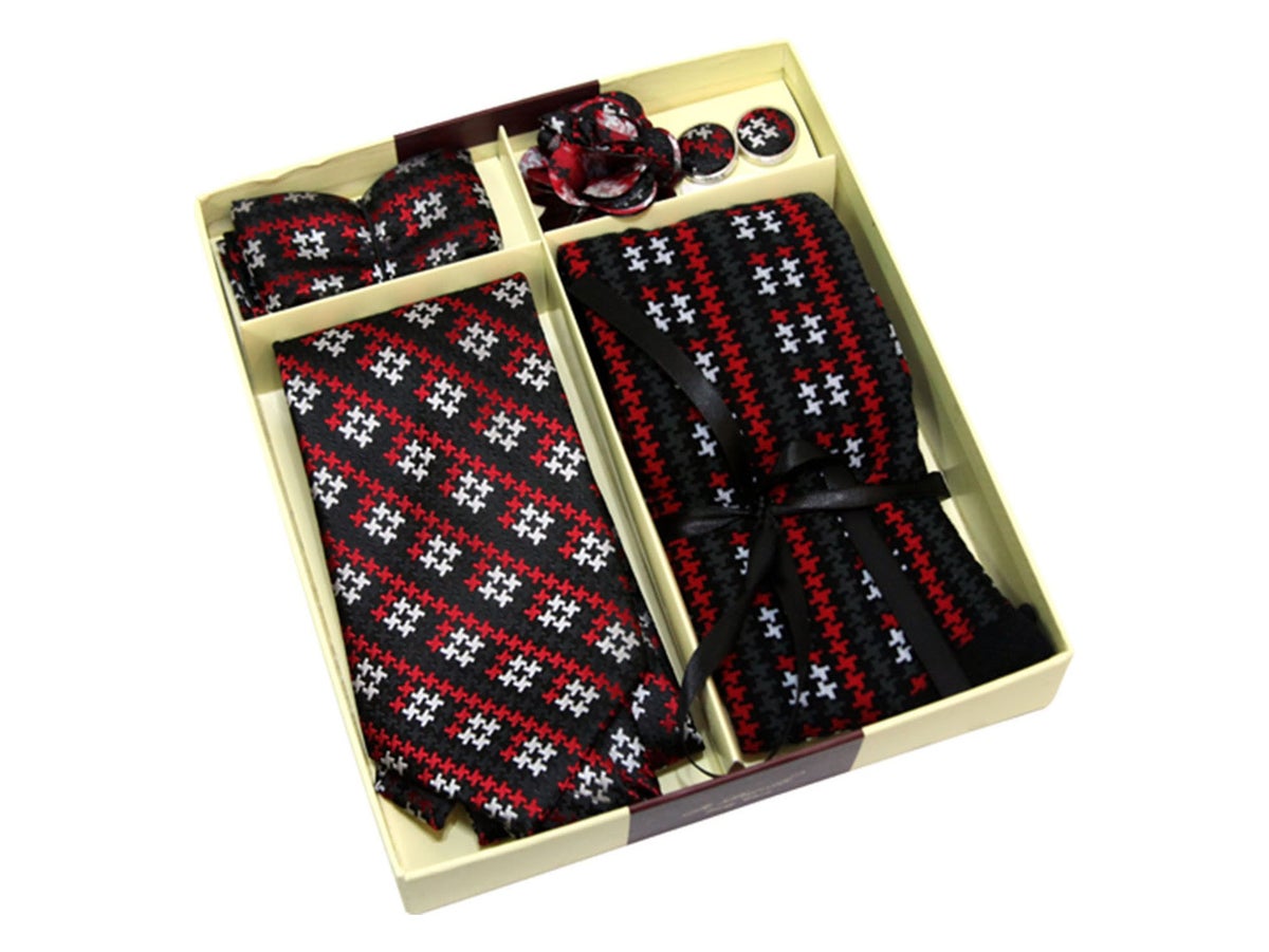 MashasCorner.com St. Patrick - Red White Design Necktie & Sock 5 Set - GTS 20-1
