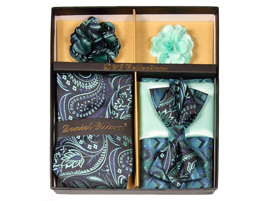 MashasCorner.com Daniel Ellissa - Blue Mint Green Bow & Neck Tie Set - DE 127
