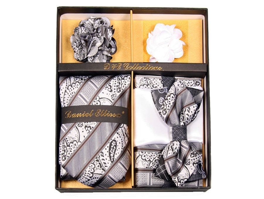 MashasCorner.com Daniel Ellissa - White Silver Bow & Neck Tie 6 Set - DE 126