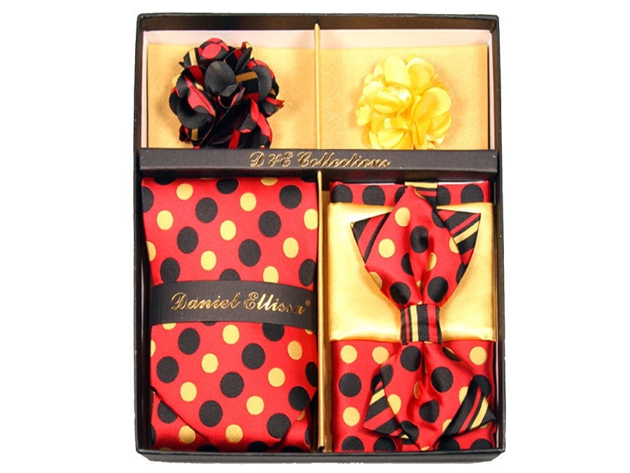 MashasCorner.com Daniel Ellissa - Red Yellow Dot Bow & Neck Tie 6 Set - DE 129