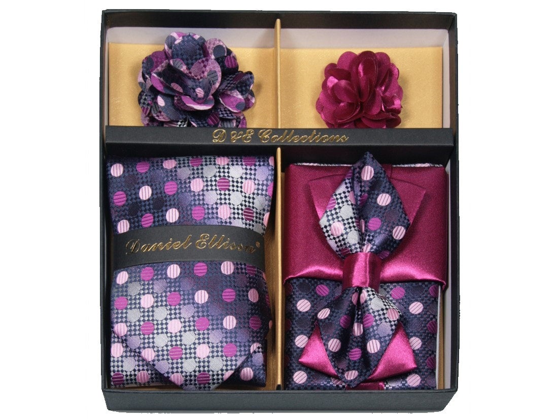 MashasCorner.com Daniel Ellissa - Purple Silver Bow & Neck Tie 6 Set - DE 110