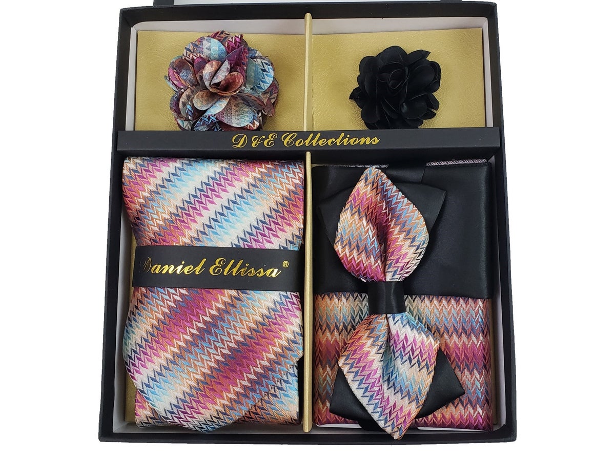 MashasCorner.com Daniel Ellissa - Pink Blue Chevron Bow & Necktie Set - DE 132