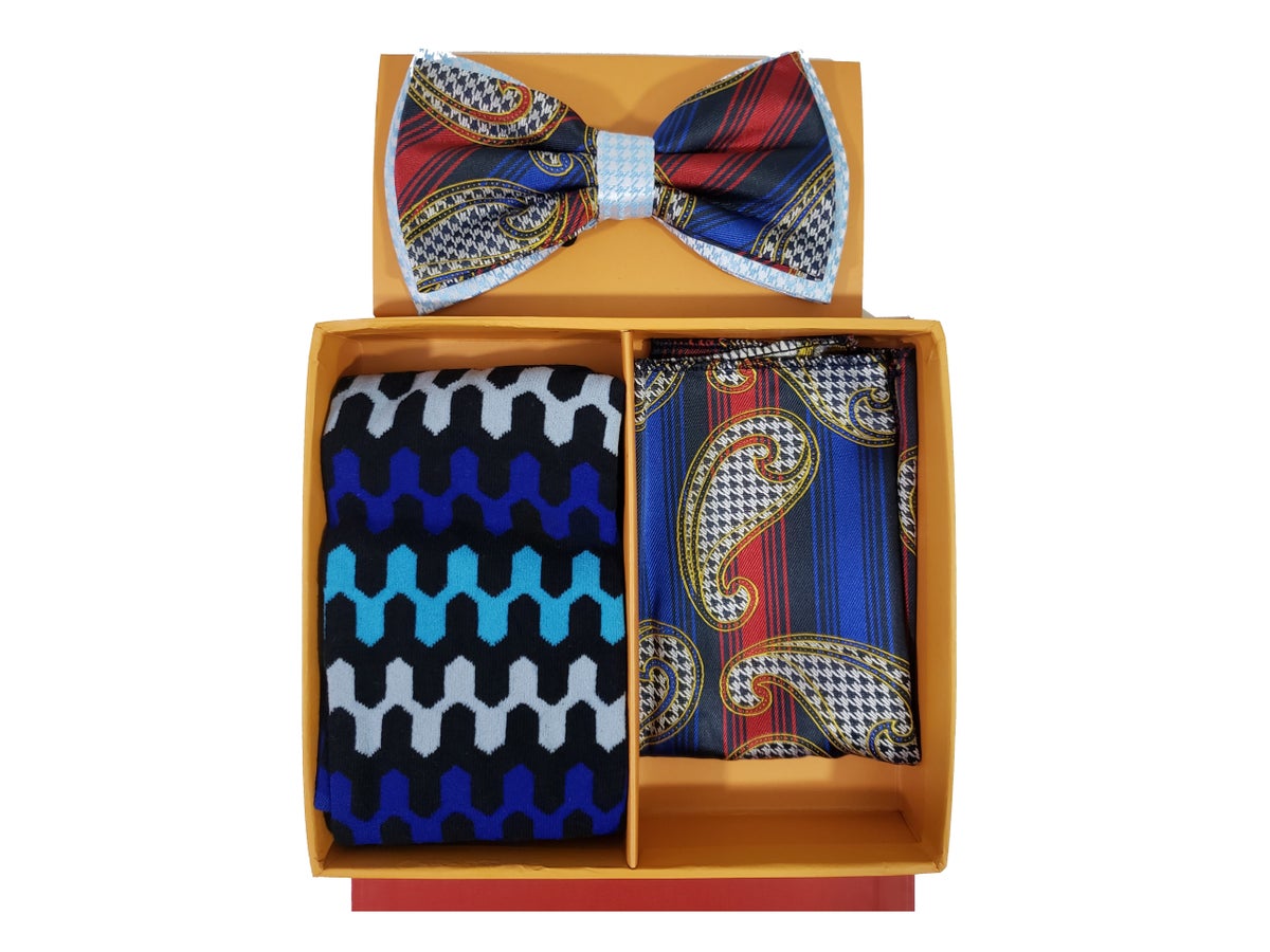 MashasCorner.com Robert Lewis - Blue Bow Tie Hanky Socks Box 3 Set - RGB001 Blue