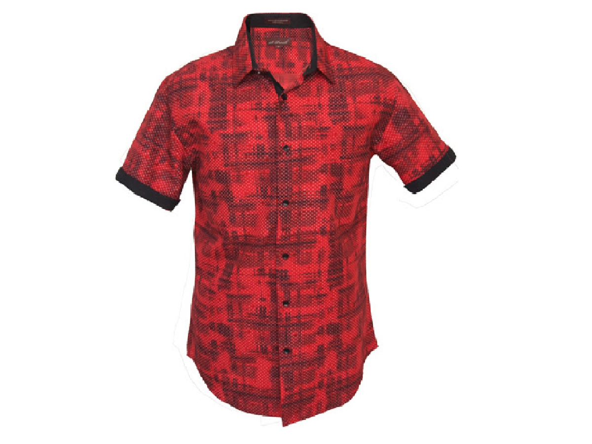 MashasCorner.com St Patrick MSS7-4 Men's Short Sleeve Shirt Microfiber Red and Black Wear trimmed or not trimmed Button Front Contrasting Black Buttons