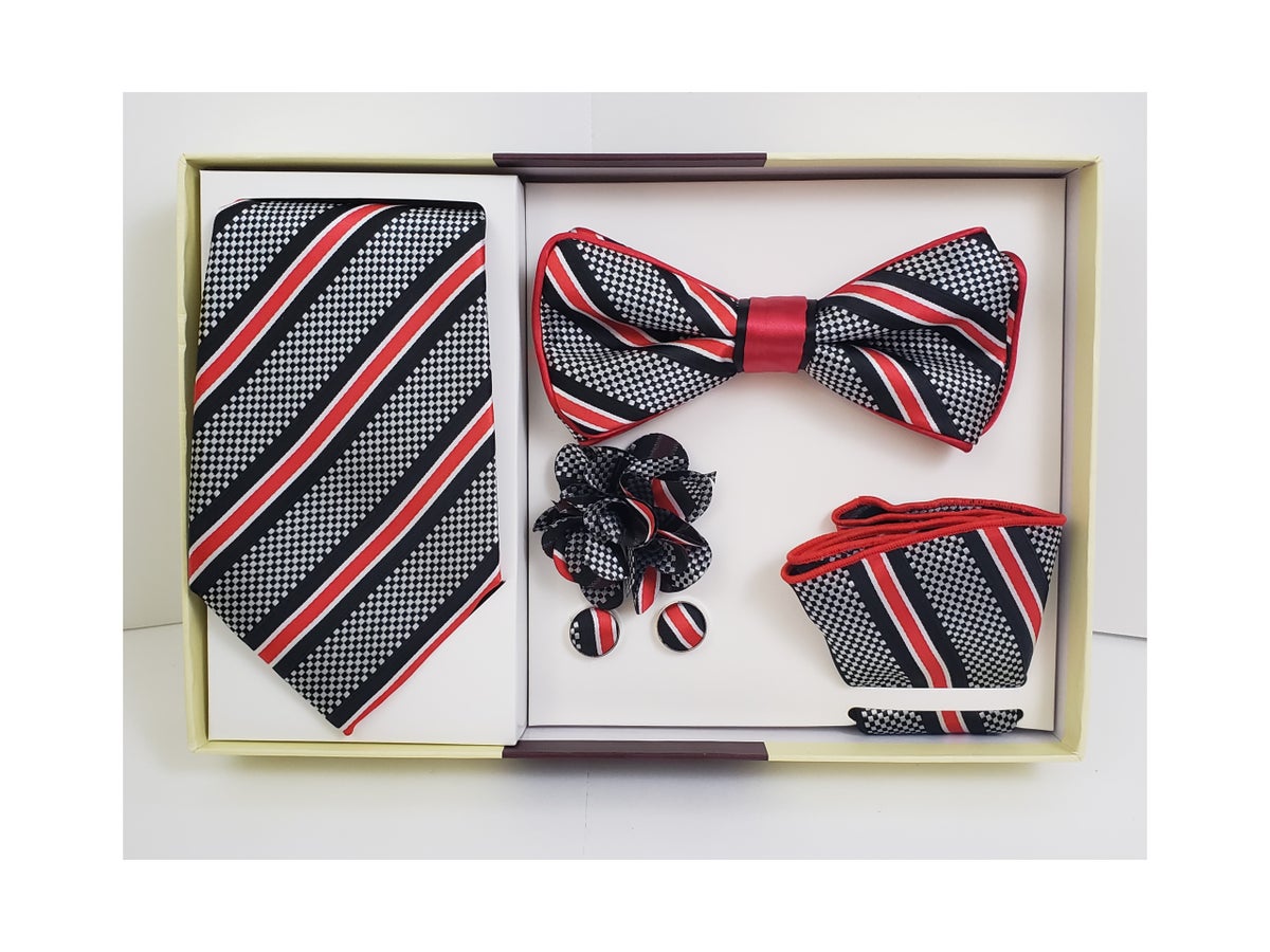 MashasCorner.com St. Patrick - Grey Red Bow & Neck Tie Box 5 Set - GTB699-2