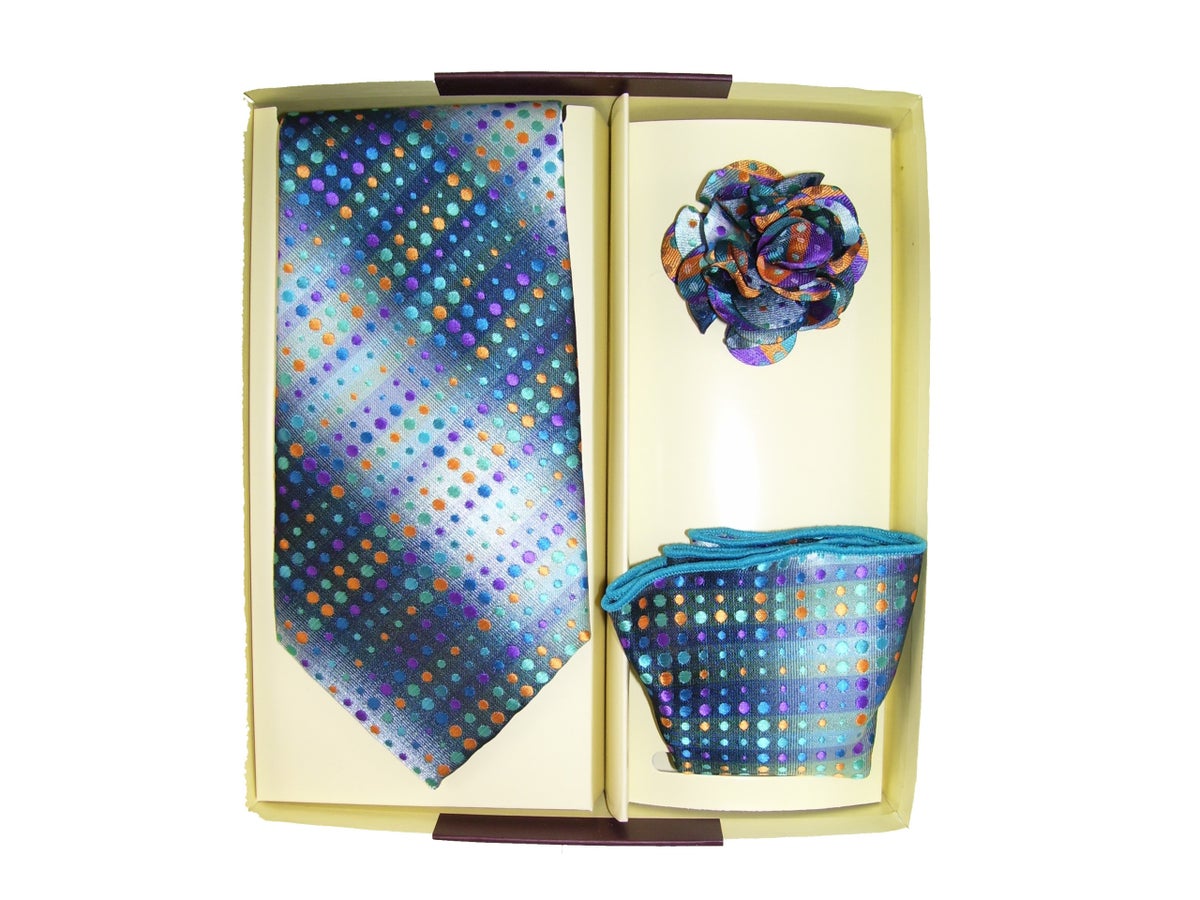MashasCorner.com St. Patrick - Blue Polkadot Necktie Hanky Flower Set - TT-49
