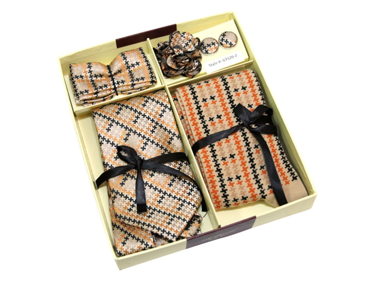 MashasCorner.com St. Patrick - Tan Black Neck Tie & Sock Box 5 Set - GTS 20-2