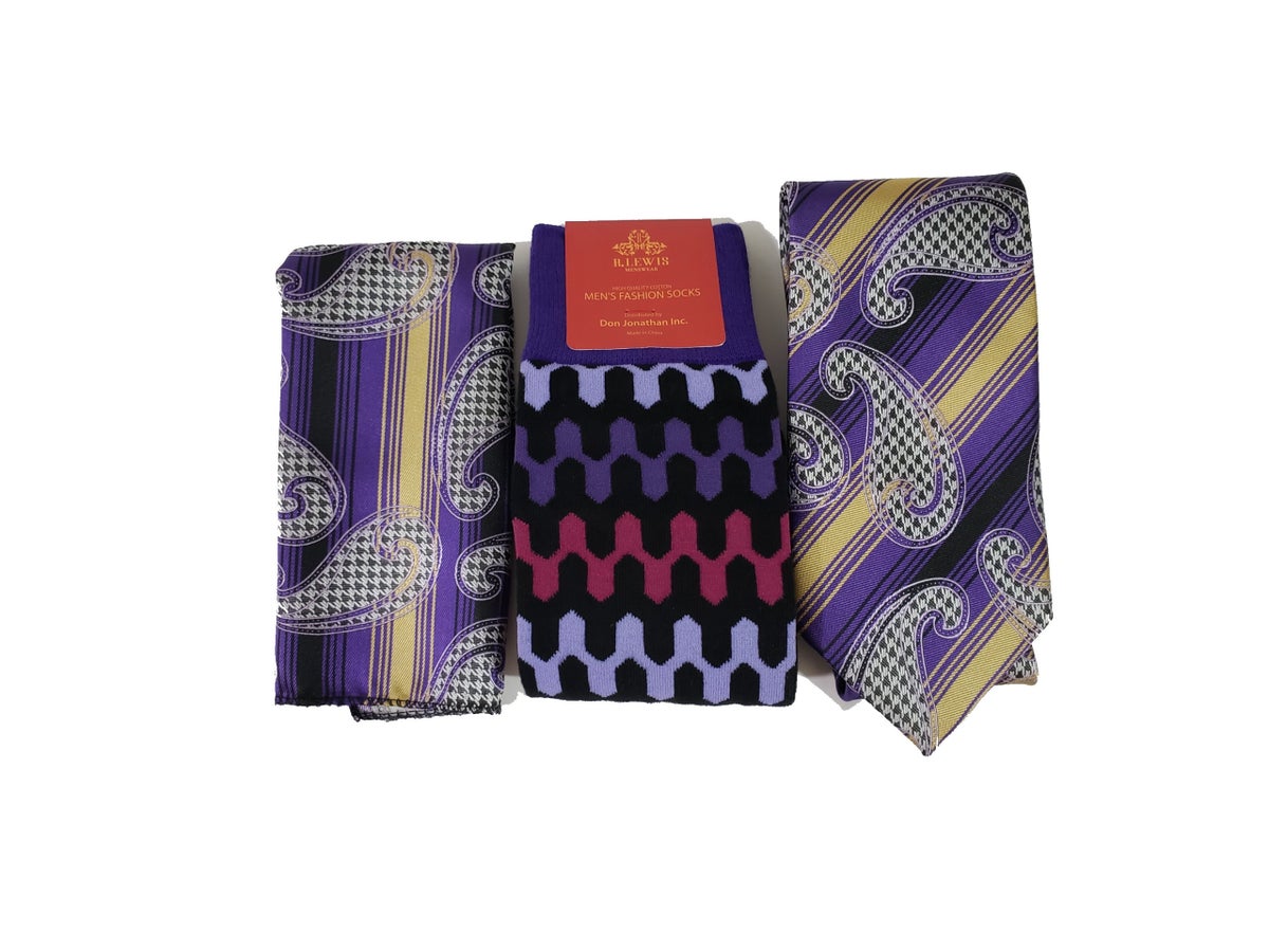 MashasCorner.com Robert Lewis - Purple Necktie Hanky Socks Box 3 Set - RG001 Purple
