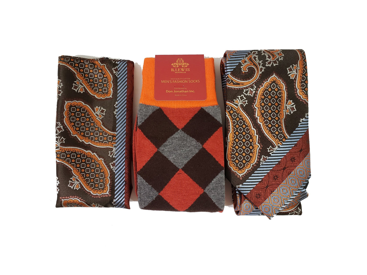 MashasCorner.com Robert Lewis - Necktie Hanky Socks Box 3 Set - RG003 Orange