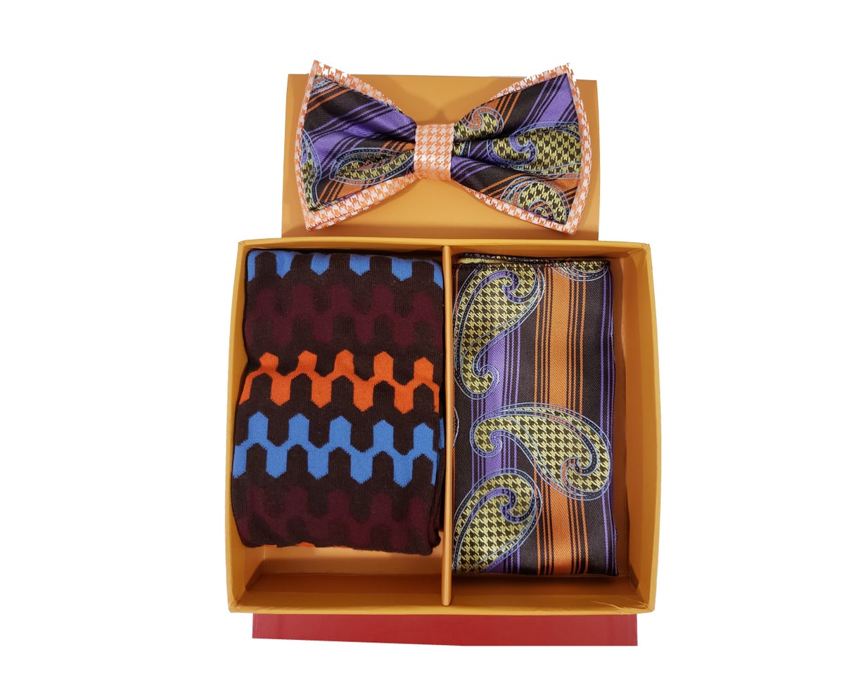 MashasCorner.com Robert Lewis - Orange Bow Tie Hanky Socks Box 3 Set - RGB001 Orange
