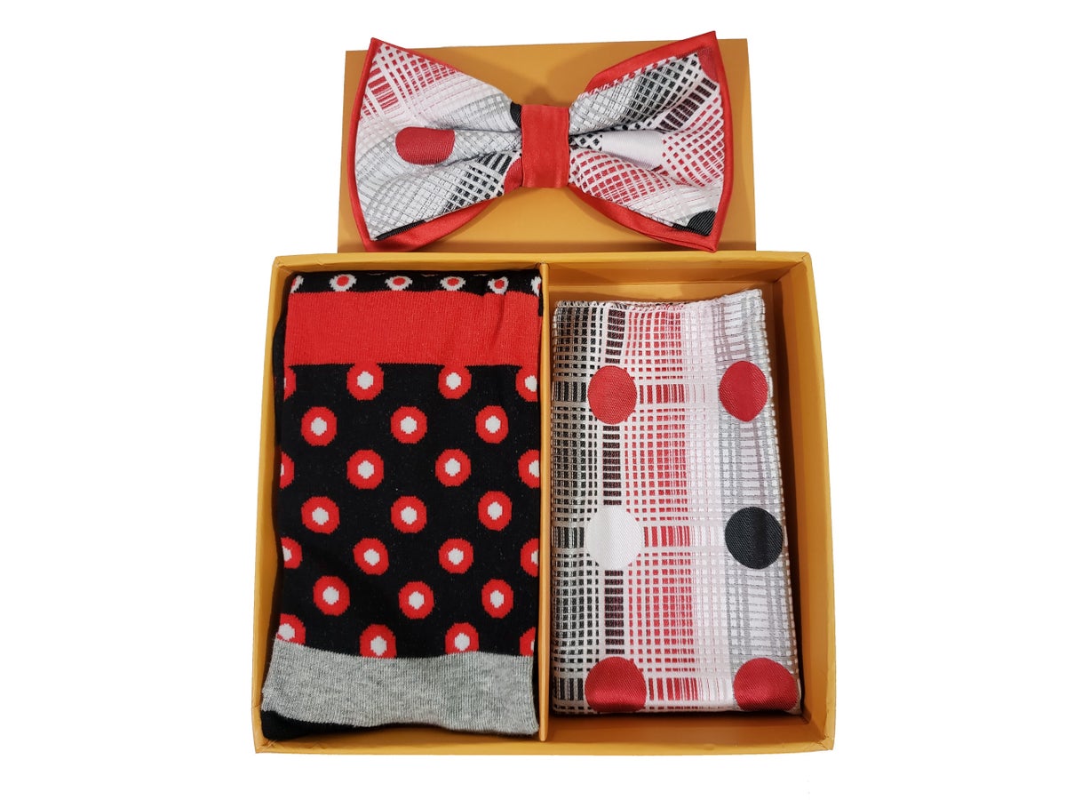 MashasCorner.com Robert Lewis - Red Bow Tie Hanky Socks Box 3 Set - RGB004 Red