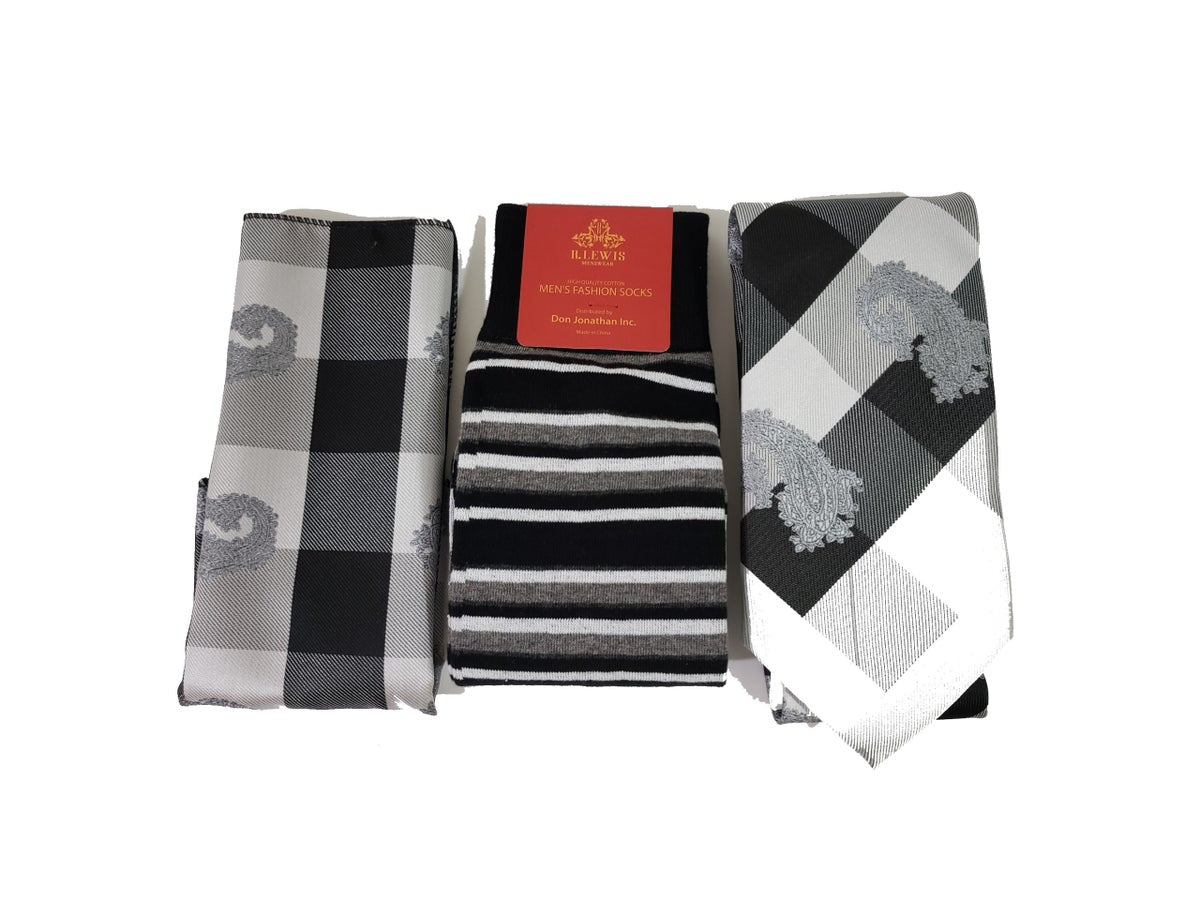 MashasCorner.com Robert Lewis - Black Neck Tie Hanky Socks Box 3 Set - RG002 Black