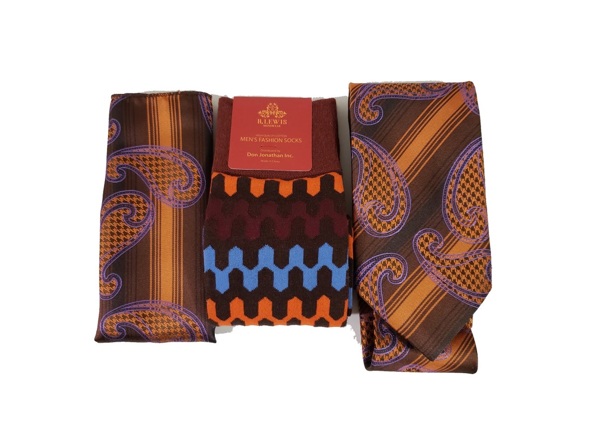 MashasCorner.com Robert Lewis - Orange Neck Tie Hanky Socks Box 3 Set - RG001 Orange