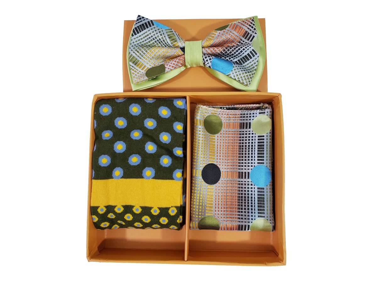MashasCorner.com Robert Lewis - Olive Bow Tie Hanky Socks Box 3 Set - RGB004 Dark Olive