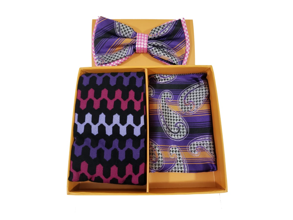 MashasCorner.com Robert Lewis - Purple Bow Tie Hanky Socks Box 3 Set - RGB001 Purple