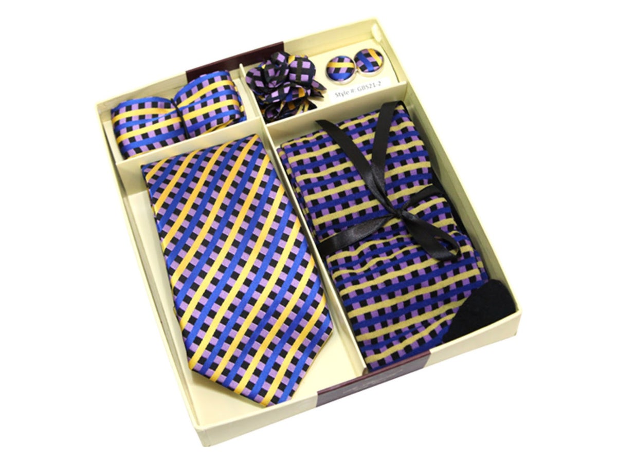 MashasCorner.com St. Patrick - Gold Blue Neck Tie & Sock Box 5 Set - GTS 21-2