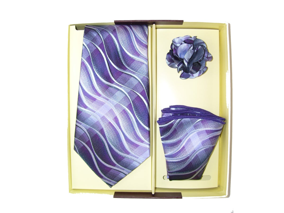 MashasCorner.com St. Patrick- Purple Waves Necktie Hanky Flower Set - TT-46
