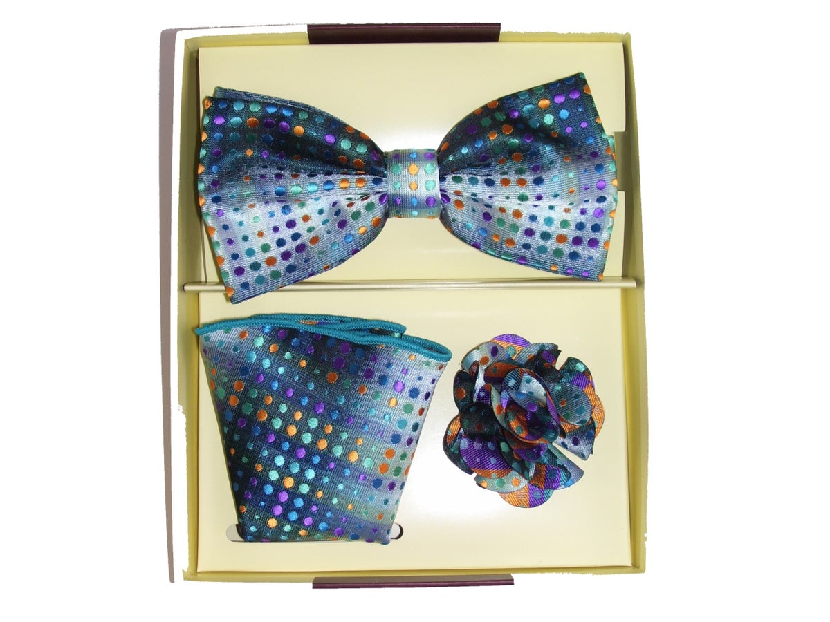 MashasCorner.com St. Patrick - Blue Polka dot Bow Tie Hank Flower Set - TB-49