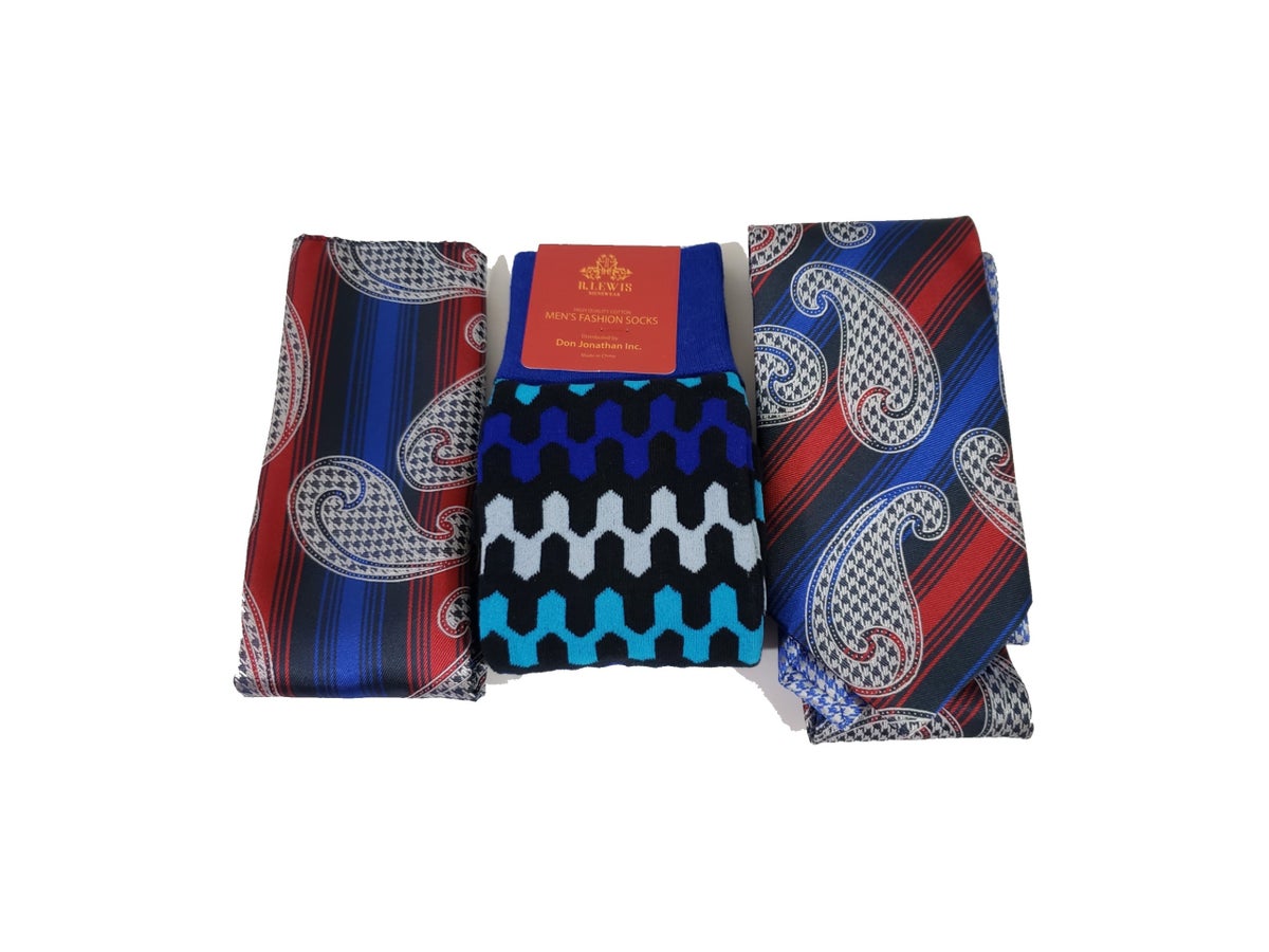 MashasCorner.com Robert Lewis - Blue Neck Tie Handkerchief Socks Box 3 Set - RG001 Blue