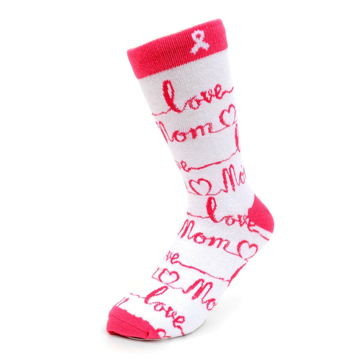 MashasCorner.com Women's Love Mom Pink Ribbon Novelty Socks - MC-LNVS19344-WH