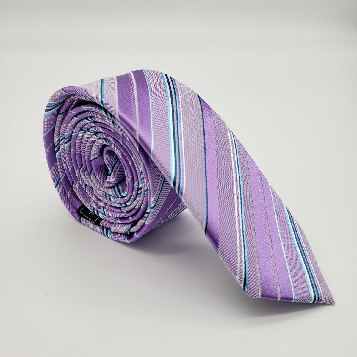 MashasCorner.com Laurant Bennet Milano Men Dress Suit Skinny Neck Tie Lavender Stripe 57" 2 1/8"W