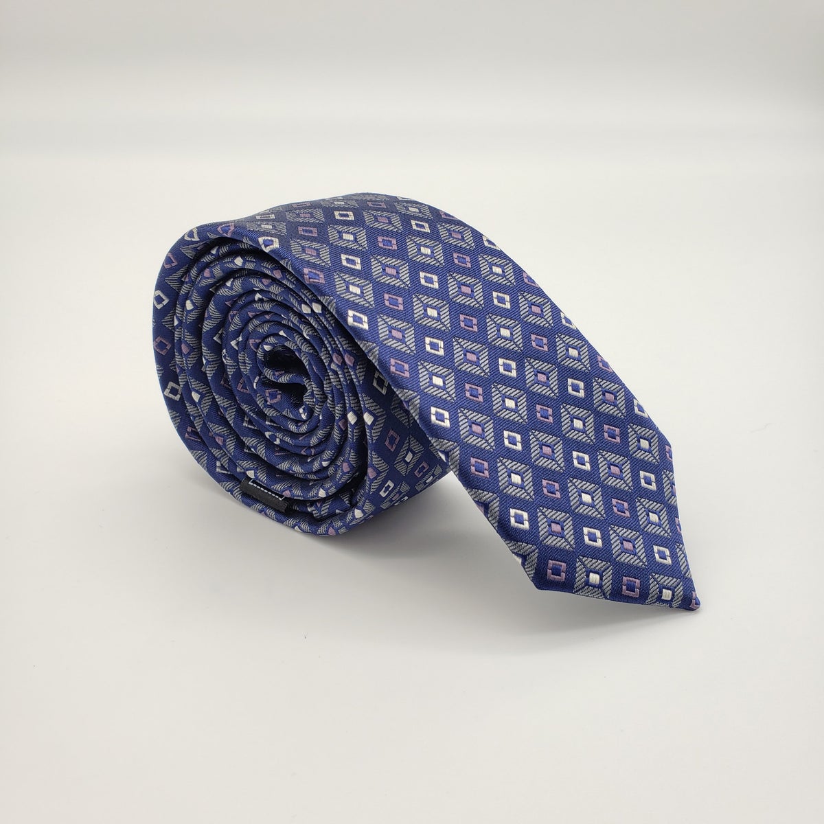 MashasCorner.com Laurant Bennet Milano Men's Dress Skinny Neck Tie Blue Geometric 57"L 2 1/8"W