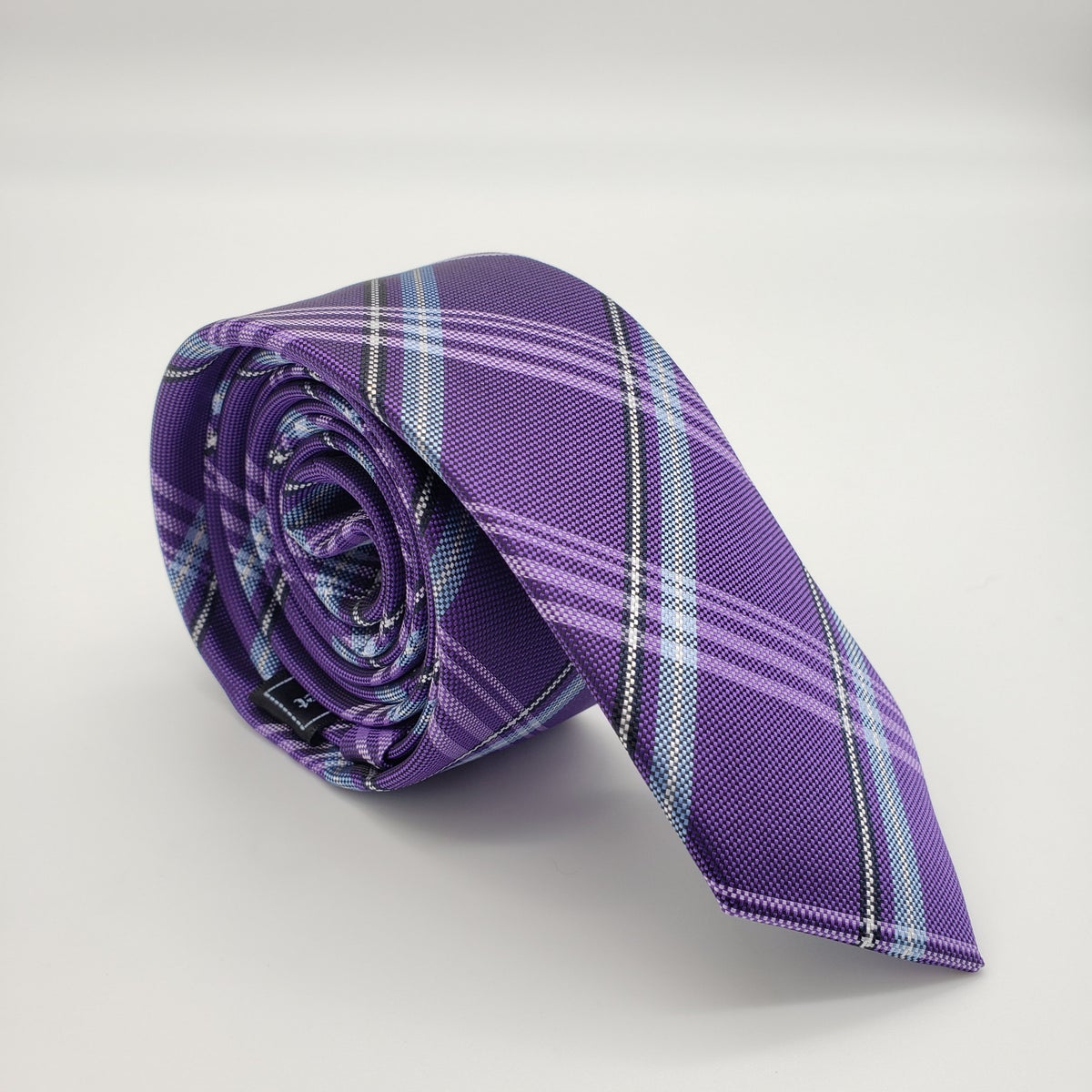 MashasCorner.com Laurant Bennet Milano Men's Dress Suit Skinny Purple Plaid Neck Tie 57"L 2 1/8"W