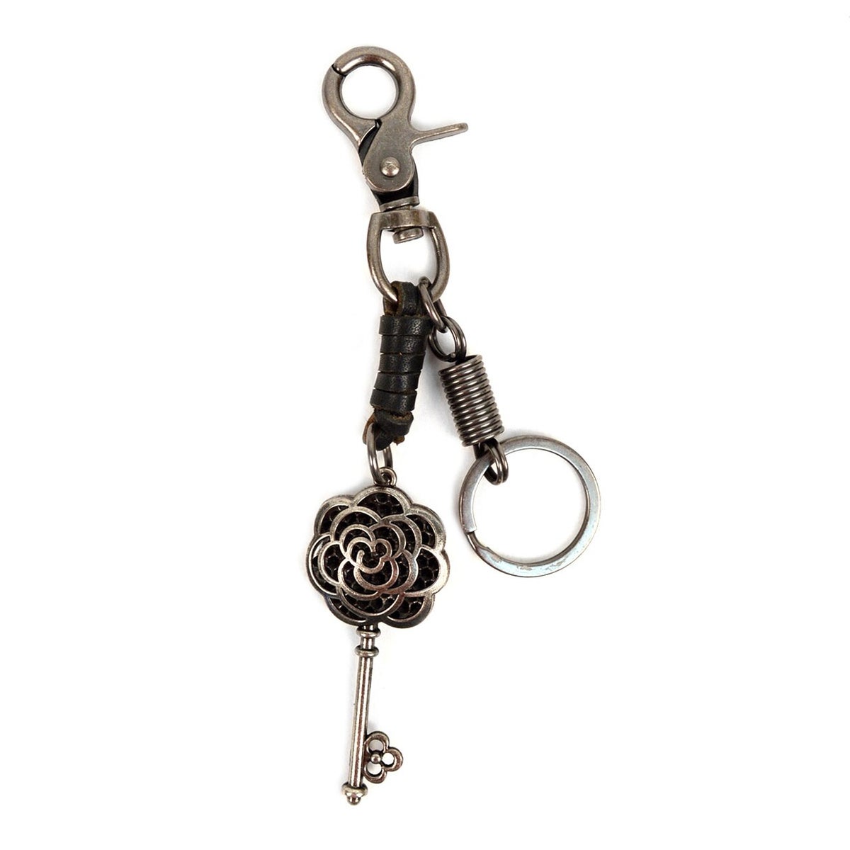 MashasCorner.com Genuine Leather and Metal Flower Skeleton Key Fancy Keychain - NVK1005