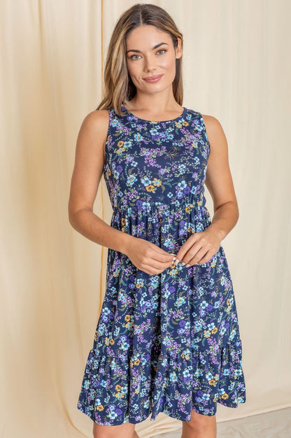 Sleeveless Botanical Floral Tiered Dress