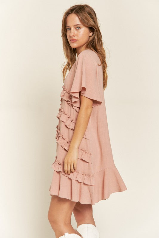 TIERED RUFFLE MINI DRESS