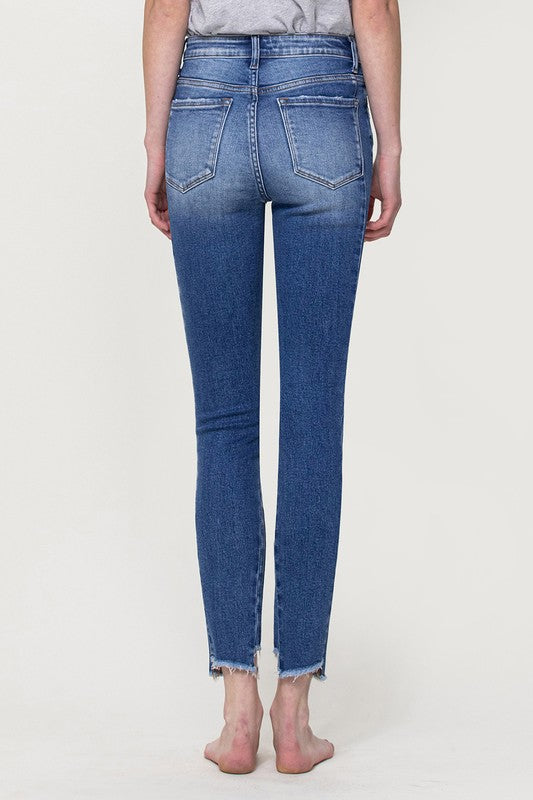 High Rise Ankle Skinny with Uneven Hem Detail