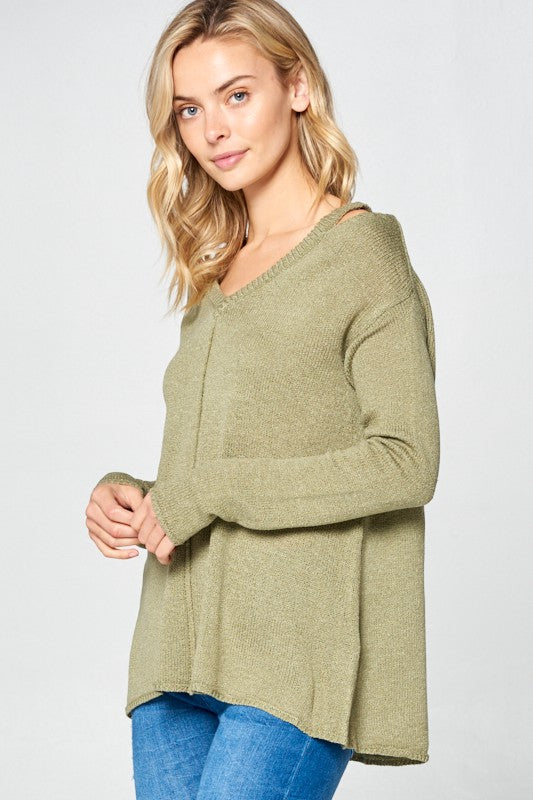 SOLID LIGHT KNIT V NECK SWEATER