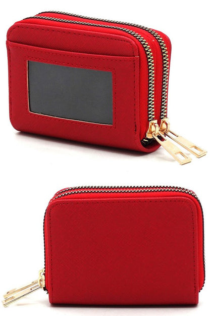 Saffiano Accordion Card Holder Double Zip Wallet