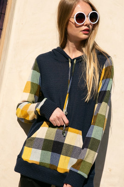 PLUS PLAID MIXED HOODIE SWEATSHIRT